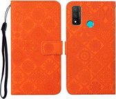 Voor Huawei P smart 2020 Etnische stijl Reliëfpatroon Horizontale flip lederen tas met houder & kaartsleuven & portemonnee & lanyard (oranje)
