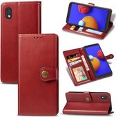 Voor Samsung Galaxy A01 Core retro effen kleur lederen gesp telefoonhoes met lanyard & fotolijst & kaartsleuf & portemonnee & standaardfunctie (rood)