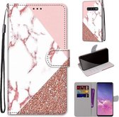 Voor Samsung Galaxy S10 Gekleurde tekening Cross Texture Horizontale Flip PU lederen tas met houder & kaartsleuven & portemonnee & lanyard (stiksel roze steen patroon)