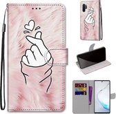 Voor Samsung Galaxy Note10 + Gekleurde tekening Cross Texture Horizontale Flip PU lederen tas met houder & kaartsleuven & portemonnee & lanyard (Pink Hands Than Hearts)