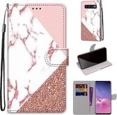 Voor Samsung Galaxy S10 + Gekleurde tekening Cross Texture Horizontale Flip PU lederen tas met houder & kaartsleuven & portemonnee & lanyard (stiksel roze steenpatroon)