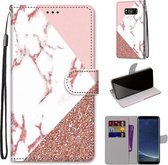 Voor Samsung Galaxy S8 Gekleurde tekening Cross Texture Horizontale Flip PU lederen tas met houder & kaartsleuven & portemonnee & lanyard (stiksel roze steen patroon)
