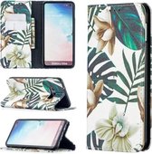 Voor Samsung Galaxy S10e Gekleurde Tekening Patroon Onzichtbare Magnetische Horizontale Flip PU Lederen Case met Houder & Kaartsleuven & Portemonnee (Rode Bladeren)