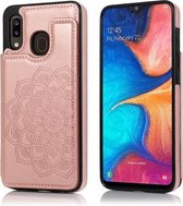 Voor Samsung Galaxy A20 / A30 dubbele gesp Mandala patroon PU + TPU beschermhoes met kaartsleuven & houder & fotolijst (rose goud)