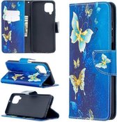 Voor Samsung Galaxy A12 Gekleurde Tekening Patroon Horizontale Flip Leren Case met Houder & Kaartsleuven & Portemonnee (Blauwe Vlinder)
