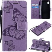 Voor Samsung Galaxy A01 Core 3D vlinders reliëfpatroon horizontale flip lederen tas met houder & kaartsleuf & portemonnee (paars)