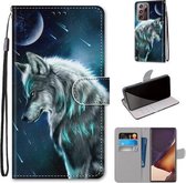 Voor Samsung Galaxy Note 20 Ultra Gekleurde Tekening Cross Textuur Horizontale Flip PU Lederen Case met Houder & Kaartsleuven & Portemonnee & Lanyard (Peinzende Wolf)