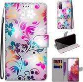 Voor Samsung Galaxy S20 FE 5G Gekleurde Tekening Cross Textuur Horizontale Flip PU Lederen Case met Houder & Kaartsleuven & Portemonnee & Lanyard (Gradient Kleurrijke Bloem)