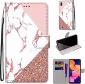 Voor Samsung Galaxy A10 Gekleurde tekening Cross Texture Horizontale Flip PU lederen tas met houder & kaartsleuven & portemonnee & lanyard (stiksel roze steen patroon)