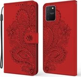 Voor Samsung Galaxy A91 / S10 Lite Pauw Reliëfpatroon Horizontale Flip Leren Case met Houder & Kaartsleuven & Portemonnee & Lanyard (Rood)
