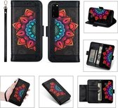 Voor Samsung Galaxy S20 Afdrukken Tweekleurig Half Mandala-patroon Dubbelzijdige magnetische gesp Horizontale flip lederen tas met houder & kaartsleuven & portemonnee & fotolijst & lanyard (z