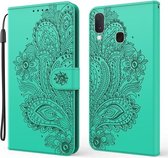 Voor Samsung Galaxy A10e / A20e Pauw Reliëfpatroon Horizontale Flip Leren Case met Houder & Kaartsleuven & Portemonnee & Lanyard (Groen)