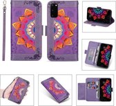 Voor Samsung Galaxy S20 + afdrukken Tweekleurig half mandala-patroon Dubbelzijdige magnetische gesp Horizontale flip lederen tas met houder & kaartsleuven & portemonnee & fotolijst & lanyard 