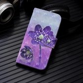 3D-schilderijpatroon Gekleurde tekening Horizontale flip PU lederen tas met houder & kaartsleuven en portemonnee voor Xiaomi Mi 8 Lite (paarse bloem)