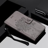 Voor Xiaomi Mi 10 Lite / Mi 10 Lite 5G Tree & Cat Reliëfpatroon Horizontale flip lederen tas met houder & kaartsleuven & portemonnee & lanyard (grijs)