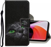 Voor Xiaomi Mi 10 5G Gekleurd tekeningpatroon Horizontale flip lederen tas met houder & kaartsleuven & portemonnee (zwarte kat)
