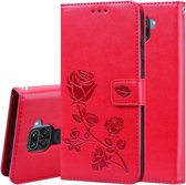 Voor Geschikt voor Xiaomi Redmi Note 9 Rose reliëf horizontale flip PU lederen tas met houder & kaartsleuven & portemonnee (rood)