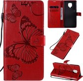 Voor Xiaomi Redmi Note 9 Pro 3D vlinders reliëfpatroon horizontale flip lederen tas met houder & kaartsleuf & portemonnee (rood)