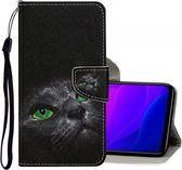 Voor Geschikt voor Xiaomi Mi 10 Lite 5G Gekleurd tekeningpatroon Horizontale flip lederen tas met houder & kaartsleuven & portemonnee (zwarte kat)