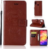 Windgong Uil Embossing Patroon Horizontale Flip lederen tas met houder & kaartsleuven & portemonnee voor Xiaomi Redmi 7 (bruin)