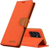 Voor Samsung Galaxy S21 Ultra 5G GOOSPERY CANVAS DAGBOEK Canvas Textuur Horizontale Flip PU Lederen Case met Houder & Kaartsleuven & Portemonnee (Oranje)