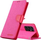 Voor Samsung Galaxy S21 Ultra 5G GOOSPERY CANVAS DAGBOEK Canvas Textuur Horizontale Flip PU Lederen Case met Houder & Kaartsleuven & Portemonnee (Roze)