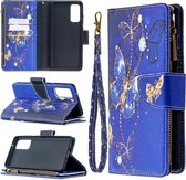 Voor Samsung Galaxy S20 FE 5G / S20 Lite Gekleurde Tekening Patroon Rits Horizontale Flip Leren Case met Houder & Kaartsleuven & Portemonnee (Paarse Vlinders)