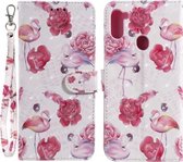 Voor Samsung Galaxy A11 / M11 3D Schilderen Patroon Gekleurde Tekening Horizontale Flip PU Lederen Case met Houder & Kaartsleuven & Portemonnee (Flamingo)