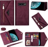 Voor Samsung Galaxy S10 + Skin Feel Rits Horizontale Flip Leren Case met Houder & Kaartsleuven & Fotolijst & Lanyard & Lang Touw (Wijnrood)