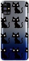 Voor Samsung Galaxy M31s schokbestendig geschilderd transparant TPU beschermhoes (zwarte katten)