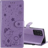 Voor Samsung Galaxy Note 20 Ultra Cat Bee Embossing Pattern Shockproof Horizontale Flip Leather Case met houder & kaartsleuven & portemonnee (paars)