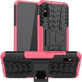 Voor Xiaomi Redmi 9A Tyre Texture Shockproof TPU + PC beschermhoes met houder (roze)