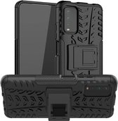 Voor Geschikt voor Xiaomi Poco M3 / Redmi Note 9 4G Bandentextuur Schokbestendig TPU + PC beschermhoes met houder (zwart)