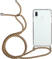 Voor Samsung Galaxy A20e Four-Corner Anti-Fall transparante TPU beschermhoes met lanyard (bruin geel)