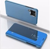 Voor Samsung Galaxy A42 vergulde spiegel horizontale flip lederen tas met houder (blauw)
