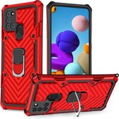 Voor Samsung Galaxy A21s Cool Armor PC + TPU schokbestendig hoesje met 360 graden rotatie ringhouder (rood)