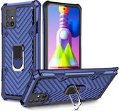 Voor Samsung Galaxy M51 Cool Armor PC + TPU schokbestendig hoesje met 360 graden rotatie ringhouder (blauw)