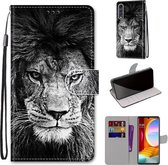 Voor LG Fluwelen Gekleurde Tekening Cross Textuur Horizontale Flip PU Lederen Case met Houder & Kaartsleuven & Portemonnee & Lanyard (Zwart Wit Leeuwenkop)