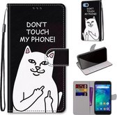 Voor Xiaomi Redmi Go Gekleurde Tekening Cross Textuur Horizontale Flip PU Lederen Case met Houder & Kaartsleuven & Portemonnee & Lanyard (Middelvinger Witte Kat)
