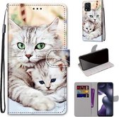 Voor Xiaomi Mi 10 Lite Gekleurde tekening Cross Texture Horizontale Flip PU lederen tas met houder & kaartsleuven & portemonnee & lanyard (Big Cat Holding Kitten)