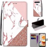 Voor LG K61 Gekleurde Tekening Cross Textuur Horizontale Flip PU Lederen Case met Houder & Kaartsleuven & Portemonnee & Lanyard (Poeder Steen Textuur)