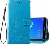 Lucky Clover Pressed Flowers Pattern Leather Case voor Huawei Y5 Prime (2018), met houder & kaartsleuven & portemonnee & draagriem (blauw)