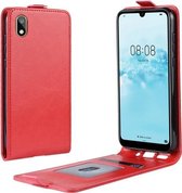 R64 Verticale lederen flip-hoes met textuur voor Huawei Y5 2019, met kaartsleuven en fotolijst (rood)