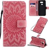 Voor LG K40S Geperst Afdrukken Zonnebloem Patroon Horizontale Flip PU Lederen Case met Houder & Kaartsleuven & Portemonnee & Lanyard (Roze)