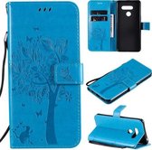 Voor LG K50S Boom & Kat Reliëfpatroon Horizontale Flip Leren Case met Houder & Kaartsleuven & Portemonnee & Lanyard (Blauw)