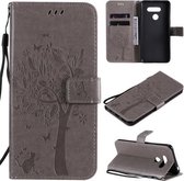 Voor LG K41S / K51S Boom & Kat Reliëfpatroon Horizontale Flip Leren Case met Houder & Kaartsleuven & Portemonnee & Lanyard (Grijs)