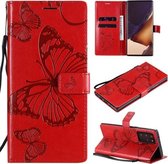 Voor Samsung Galaxy Note20 Ultra 3D vlinders reliëf patroon horizontale flip lederen tas met houder & kaartsleuf & portemonnee (rood)