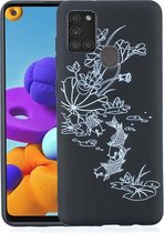 Voor Samsung Galaxy A21s Painted Pattern Soft TPU Case (Lotus Pond)