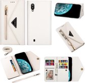 Voor Samsung Galaxy A10 / M10 Skin Feel Rits Horizontale Flip Leren Case met Houder & Kaartsleuven & Fotolijst & Lanyard & Lang Touw (Wit)