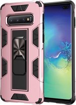 Voor Samsung Galaxy S10 Soldier Armor Shockproof TPU + PC Magnetische beschermhoes met houder (Rose Gold)